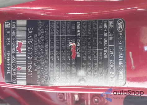 2016 Land Rover Range Rover Evoque Hse z USA, uszkodzony, nr VIN SALVR2BG1GH145411